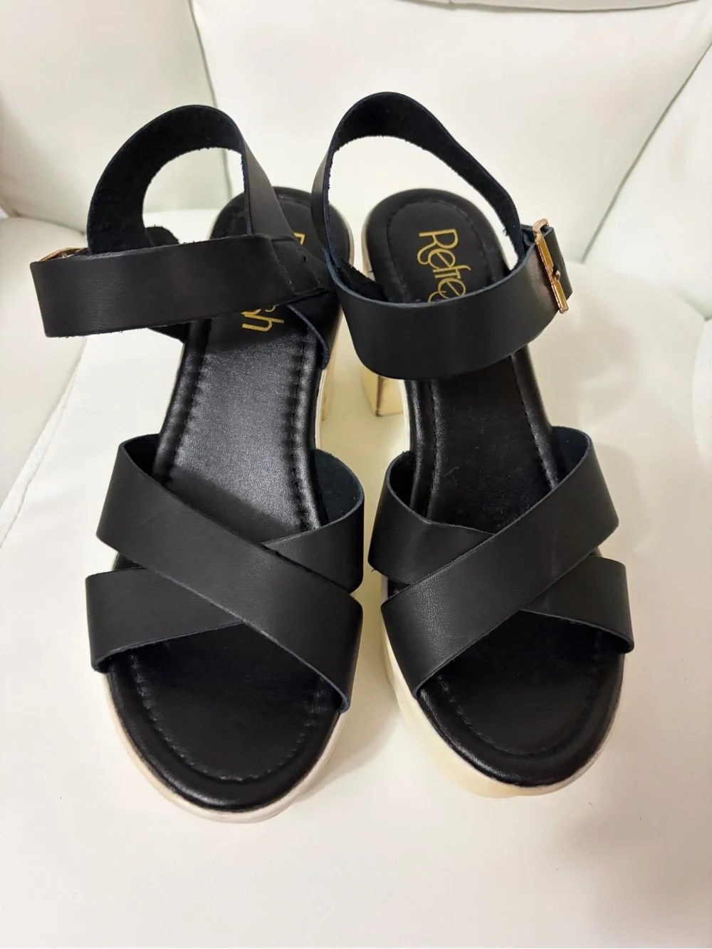 Refresh Black Strappy Platform Sandals with Cream Sole